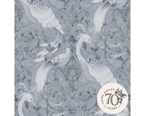 Vliesbehang 120132 Narberth Midnight Seaspray Blue Behang met vogel- en ornamentmotief