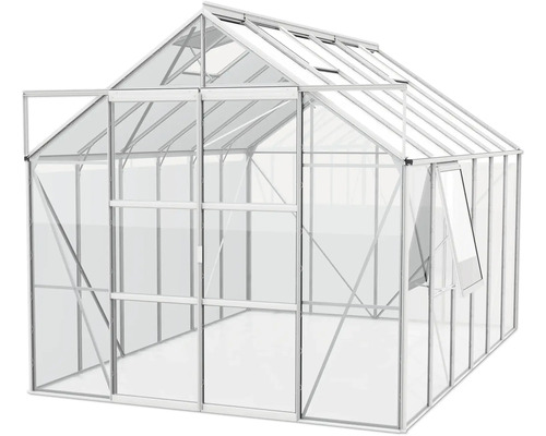 Kas met open deur en raam voor plantenteelt