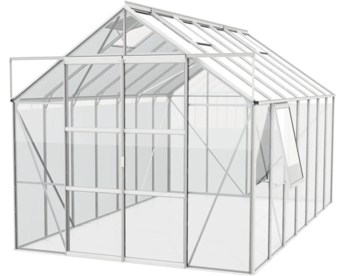 Tuinkas met aluminium frame en openstaande deur