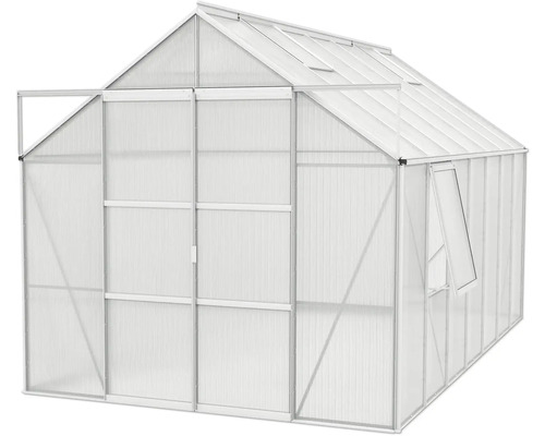 Kas met open deur en raam voor de tuin