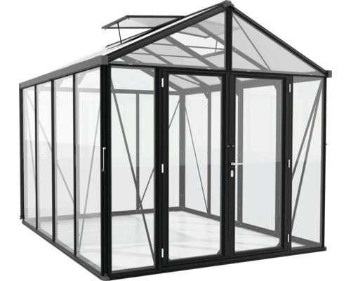 Kas met glazen voorkant en zwart frame