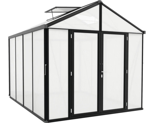 Kas met dubbele deur en dakraam voor de tuin