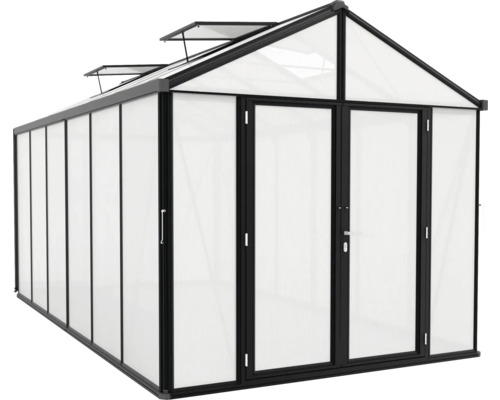 Tuinkas met dubbele deur en dakramen