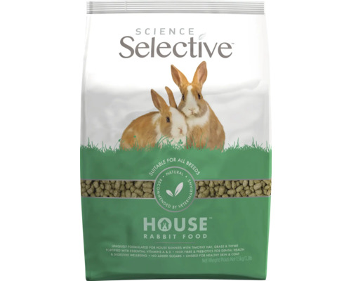 SUPREME SCIENCE Konijnenvoer Science Selective House 1,5 kg Science Selective House konijnenvoer verpakking met konijnenafbeelding