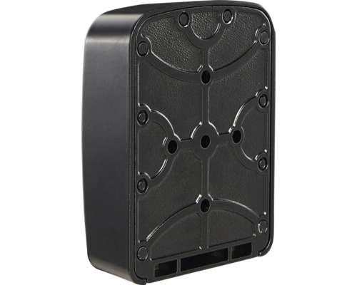 Achterkant van een zwarte behuizing met bevestigingsgaten