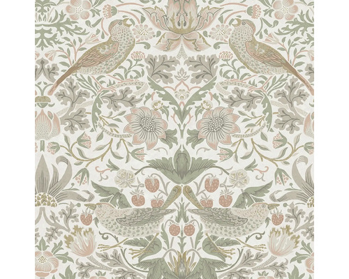 WILLIAM MORRIS Vliesbehang 124233 Strawberry Thief Sage & Pink Behang met vogel-, aardbei- en bloempatroon