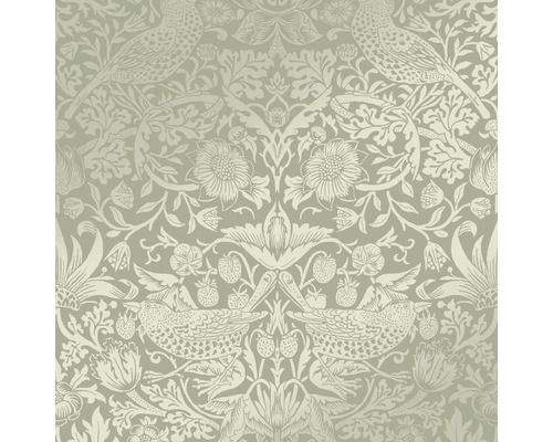 WILLIAM MORRIS Vliesbehang 124237 Strawberry Thief Fibrous Sage Behang met vogel-, aardbei- en bloemmotief