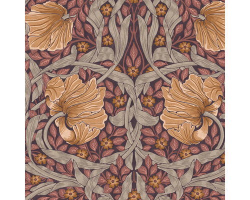WILLIAM MORRIS Vliesbehang 124239 Pimpernel Plum Vinylbehang met bloemmotief, ontwerp met bloemen en bladeren