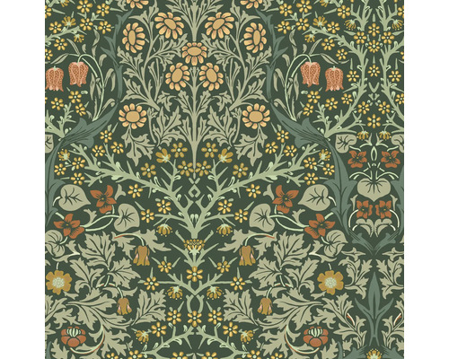 WILLIAM MORRIS Vliesbehang 124252 Blackthorn Deep Green Bloembehang met bloemmotief voor wanddecoratie