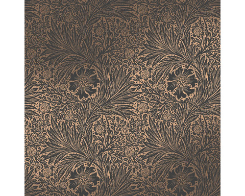 WILLIAM MORRIS Vliesbehang 124254 Marigold Fibrous Charcoal Behang met bloemen- en bladerpatroon