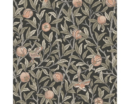 WILLIAM MORRIS Vliesbehang 124258 Bird & Pomegranate Charcoal Behang met granaatappels, bladeren en vogels