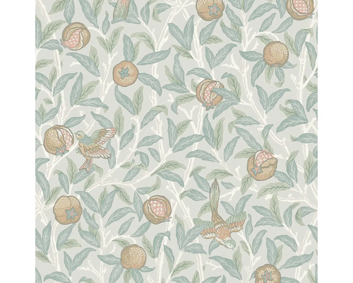 WILLIAM MORRIS Vliesbehang 124261 Bird & Pomegranate Duck Egg Behang met vogel-, bladeren- en granaatappelmotief
