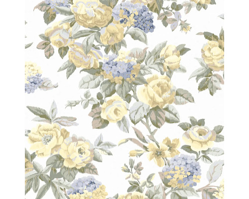 LAURA ASHLEY Vliesbehang 118470 Pembrey Pale Gold Behang met bloemenmotief geel en blauw