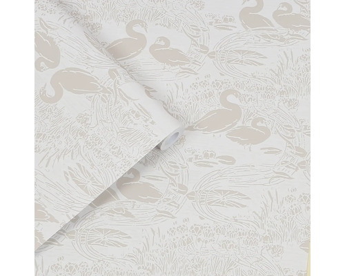 LAURA ASHLEY Vliesbehang 118471 Swans Dove Grey Rol behang met zwanenmotief voor wanddecoratie