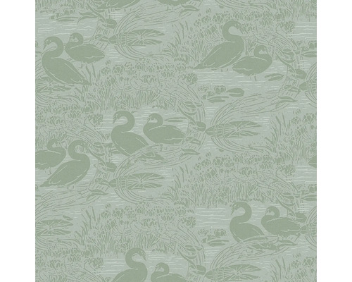 LAURA ASHLEY Vliesbehang 118472 Swans Jade Green Behang met zwaanmotieven en waterplanten