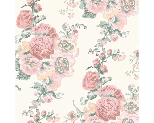 LAURA ASHLEY Vliesbehang 118479 Hollyhocks Coral Pink Behang met rozenmotief