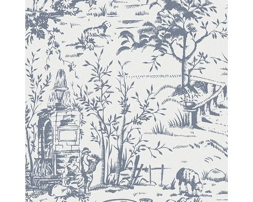 LAURA ASHLEY Vliesbehang 118494 Saltram Stripe Sugared Grey Behang met landschapspatroon en schaapafbeeldingen