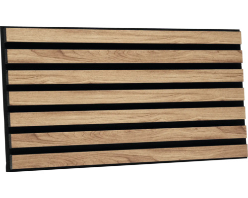 Akoestisch paneel met houtlook en zwart vilt