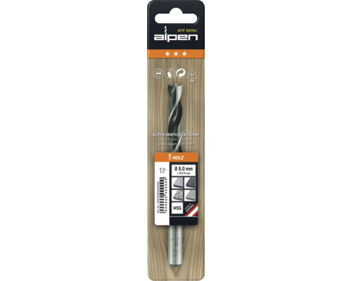 Alpen houtboor met 8 millimeter diameter in verpakking