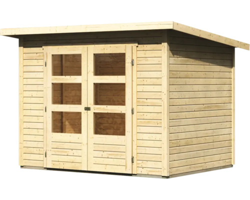 Houten tuinhuis met dubbele deur en ramen