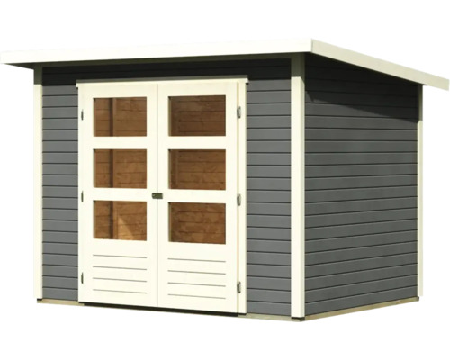 Houten tuinhuis met dubbele deur en ramen