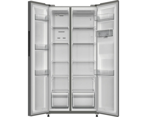 Geopende side-by-side koelkast met vakken en laden