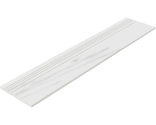 Witte traptegel met groeven en marmerlook.