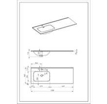 Technische tekening van een wastafel met afmetingen.