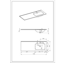 Technische tekening van een wastafel met afmetingen