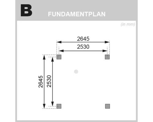 Fundamentplan met afmetingen in millimeters