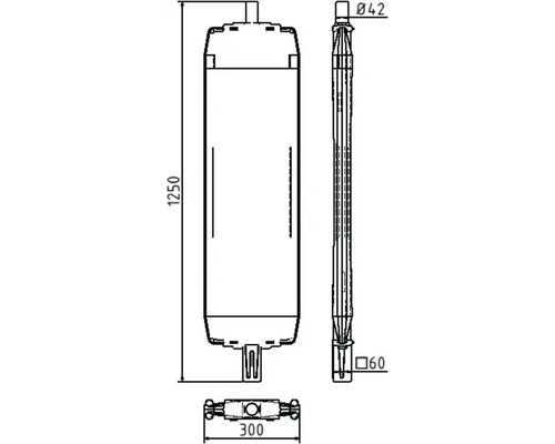 Technische tekening van een warmwaterboiler met maatvoering