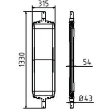 Technische tekening van een radiator met maatvoering