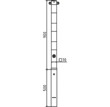 Technische tekening van een paalhouder met afmetingen 500 mm en 900 mm