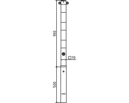 Technische tekening van een paalhouder met afmetingen 500 mm en 900 mm