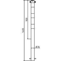 Technische tekening van een paal met afmetingen van 1400 mm totale lengte, 900 mm tot aan de bovenste houder en een diameter van 76 mm.