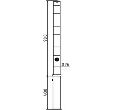Technische tekening van een hekpaal met afmetingen.