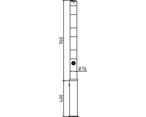 Technische tekening van een hekpaal met afmetingen.