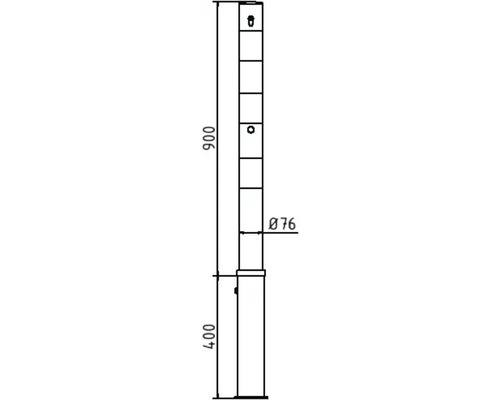 Technische tekening van een paal met de afmetingen 400 en 900 millimeter en een diameter van 76 millimeter.