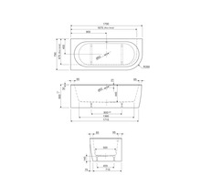 FORM&STYLE Half vrijstaand ligbad Sansibar links 80x180x60 cm wit/zwart