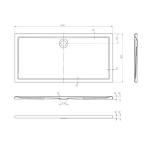Technische tekening van een douchebak met afmetingen 1600 x 800 mm.