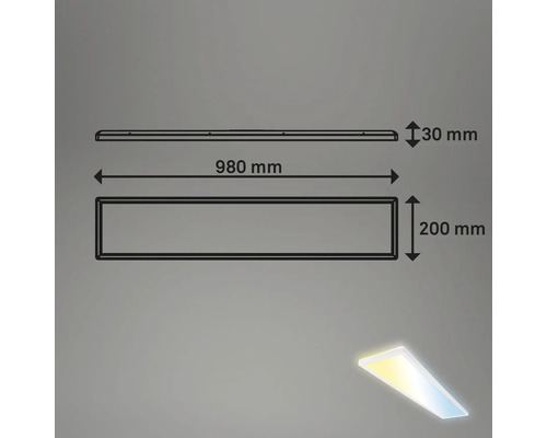 Technische tekening van een LED-plafondlamp met maatvoering