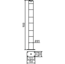 Technische tekening van een stalen paal met afmetingen 900 mm hoog en 89 mm diameter.