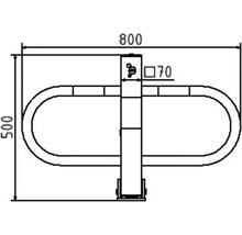 Technische tekening van een parkeerbeugel met de afmetingen 800 x 500 mm