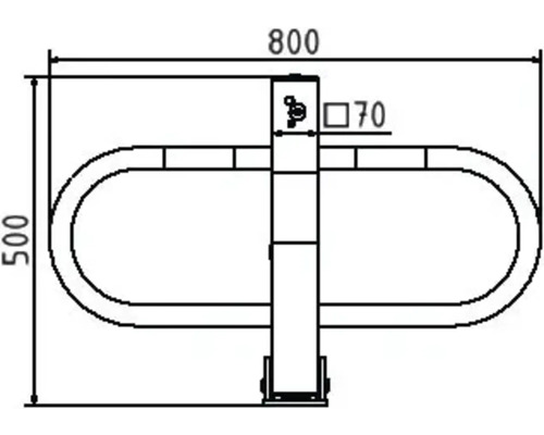 Technische tekening van een parkeerbeugel met de afmetingen 800 x 500 mm