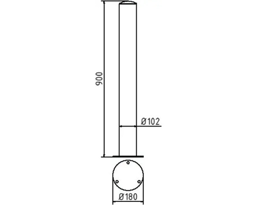 Technische tekening van een paal met hoogte- en diameterdetails
