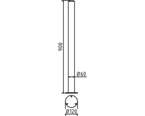 Technische tekening van een betonnen kolom met afmetingen: hoogte 900 mm, diameter 60 mm en 120 mm.