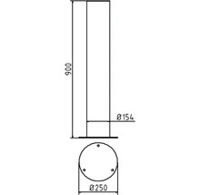 Technische tekening van een buitenlamp met hoogte- en diameterdetails