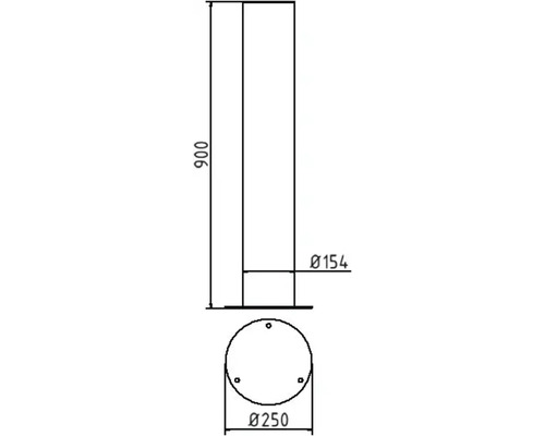 Technische tekening van een buitenlamp met hoogte- en diameterdetails