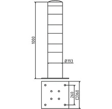 Technische tekening van een paal met afmetingen van 1000 mm hoog en 193 mm in diameter
