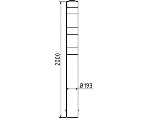 Technische tekening van een paal met de afmetingen 2000 mm hoogte en 193 mm diameter.